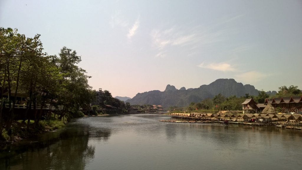 A sunny view of the Nam Song River in Vang Vieng.