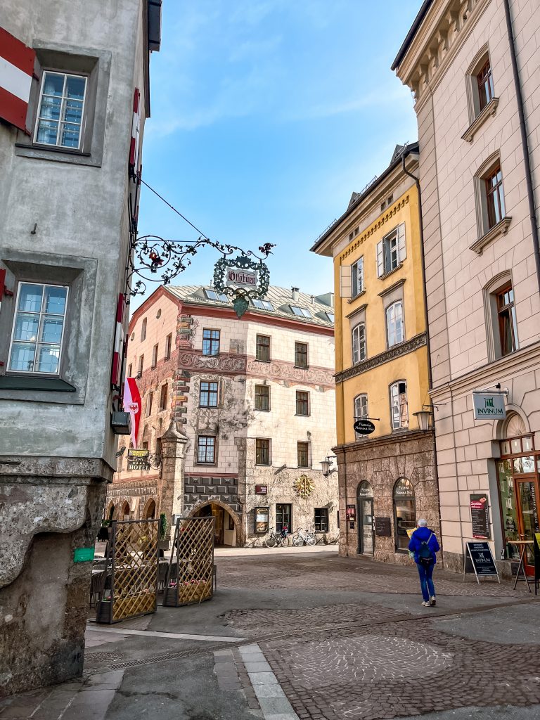 The narrow streets of the Old Town of Innsbruck, Austria. 