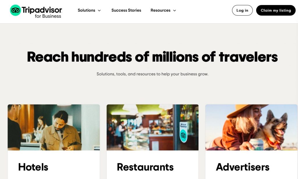 Screenshot of the front page of Tripadvisor business