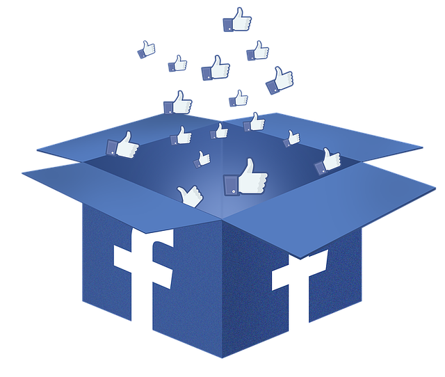 Box with Facebook logo full of thumbs up.