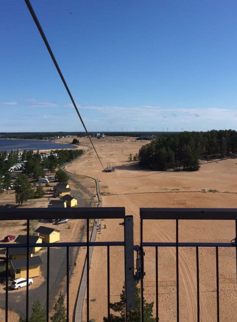 Beach view with cabins from a tower at Hiekkasärkät Kalajoki