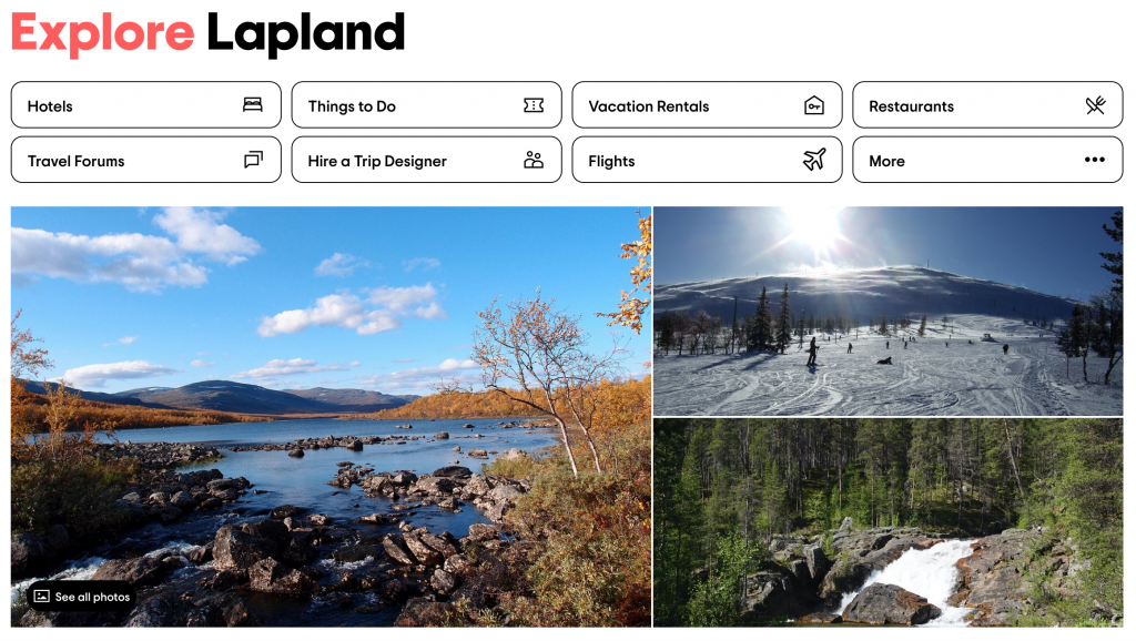 Kuvakaappaus TripAdvosirin Explore Lapland -sivusta.