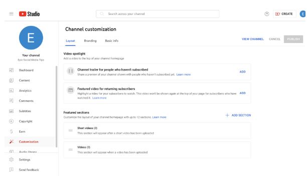 Customize YouTube channel layout for video sharing