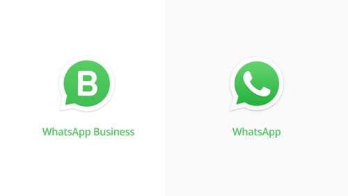 Vihreä whatsapp yritysprofiili sovelluksen logo verrattuna normaaliin.