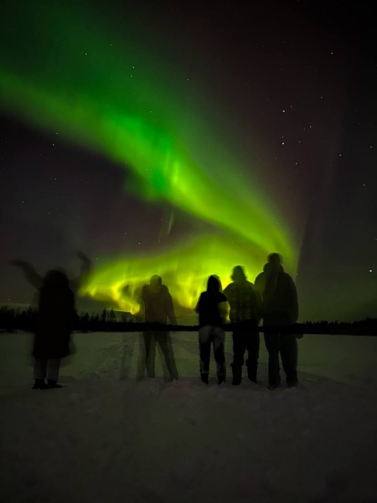 Beautiful and colorful northern lights appearing at Lapland Rovaniemi