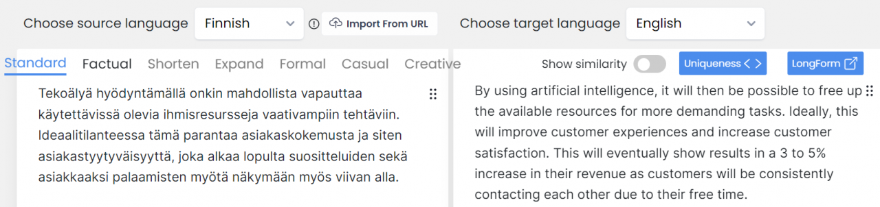 Aiseo muokkasi tekstin uudelleen englanniksi: By using artificial intellingence, it will then be possible to free up the available resources for more demanding tasks. Ideally, this will improve customer experiences and increase customer satisfaction. This will eventually show results in a 3 to 5 % increase in their revenue as customers will be consistently contacting each other due to their free time.