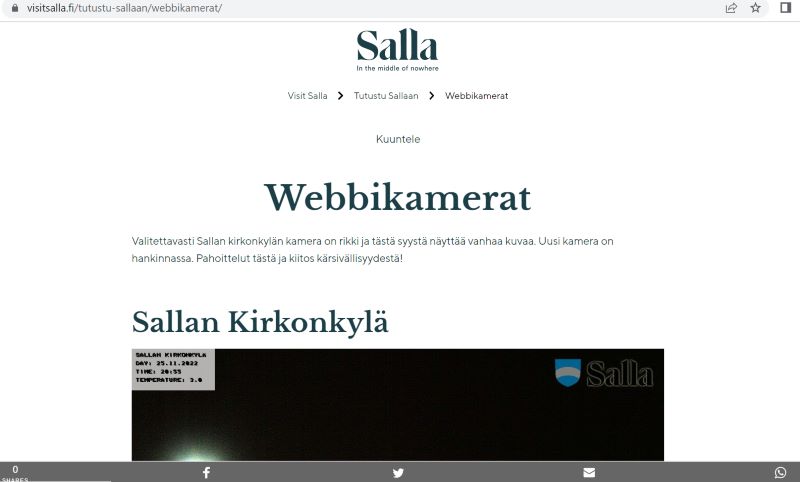 Visit Sallan verkkosivuilta löytyvä webbikamerat-välilehti