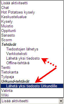 Lisää Urkund-tehtävä aktiviteettivalikosta