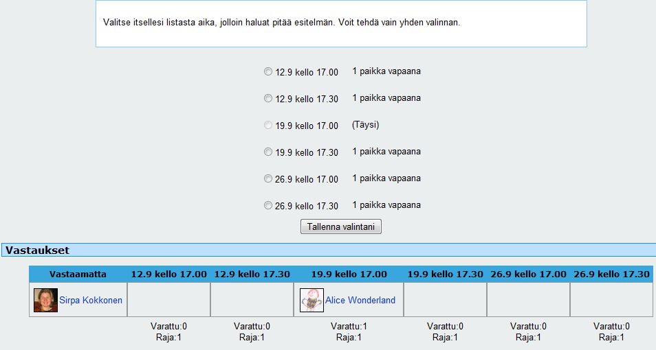 Valinta esimerkki