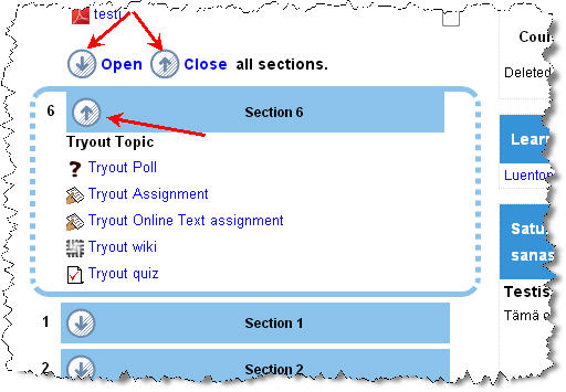 A course page with Collapsed Topics as course format