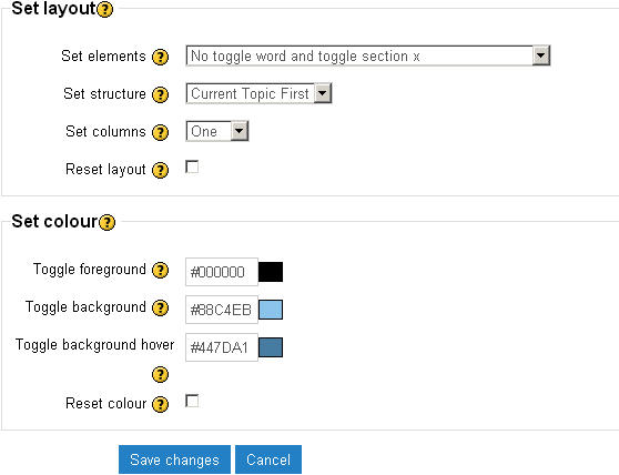 The settings of the Collapsed Topics course format