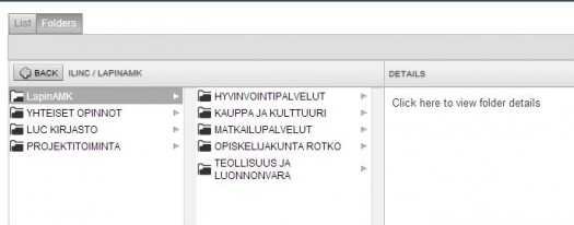 iLinc kansiorakenne - uudessa näkymässä jaetaan toiminta osaamisaloittain. iLinc rakenne - osaamisalat