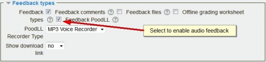 PoodLL assignment feedback setting