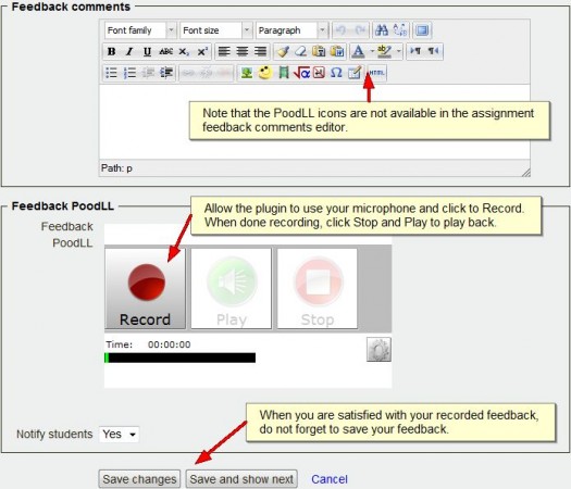 The PoodLL MP3 recorder on the grading page