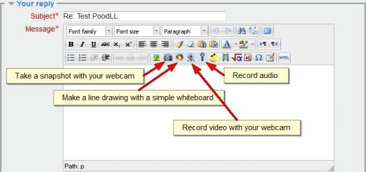 PoodLL in the button bar of the HTML editor