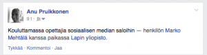 Kuvakaappaus FB-statuksesta