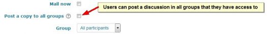 When writing a forum messages users in a group forum can decide to post their message in all the groups that they have access to.