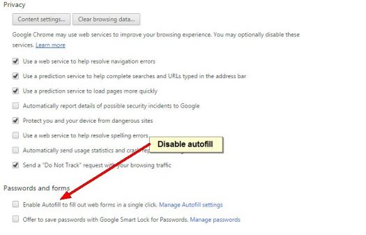 Chrome security settings