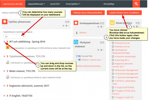 Editing dashboard page