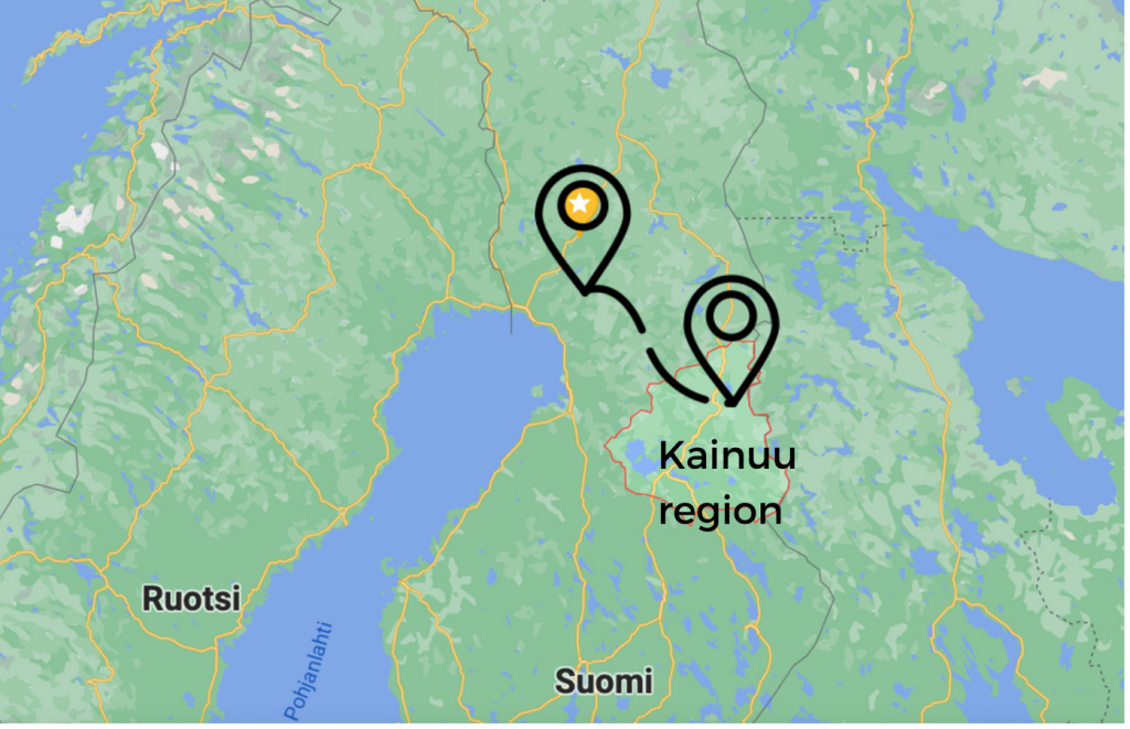 The map showing Kainuu region with literary and cultural tourism.