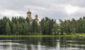 Kuhmo's church located next to the Pajakkajoki.