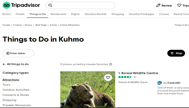 TripAdvisor abot Thing to do in Kuhmo-a literature tourism destination for the soul.