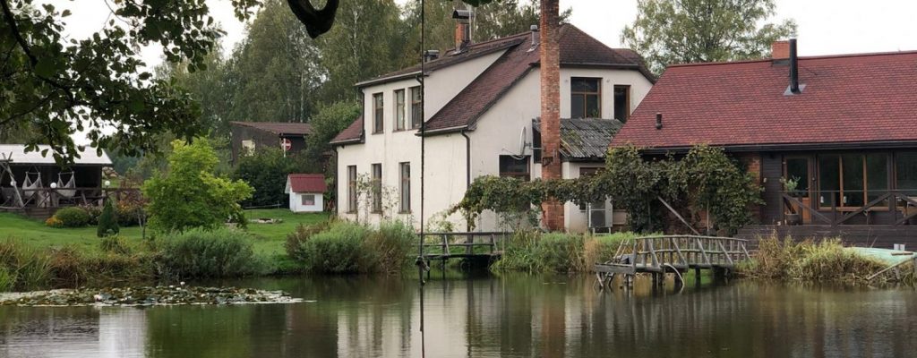 Pond next to house