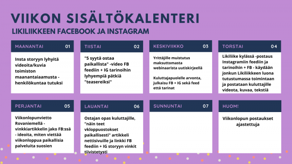 Sosiaalisen median sisältökalenteri Likiliikkeelle