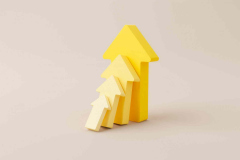 Growing yellow graph bar with arrow sign on background. Business development to success and growing growth concept. 3d rendering illustration