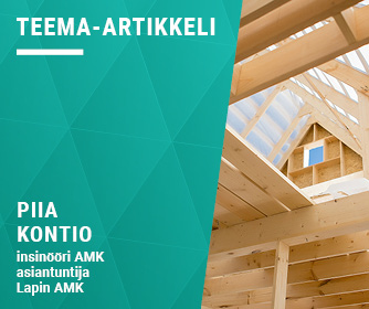 Kirjoittajan tiedot ja puutalo sisältäpäin rakentamisvaiheessa.