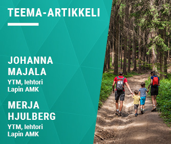 Kirjoittajien tiedot ja perhe metsäpolulla.