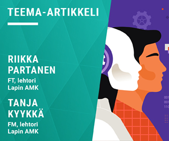 Kirjoittajien tiedot ja kuvituskuvassa henkilö ja häntä muistuttava robotti limittäin.