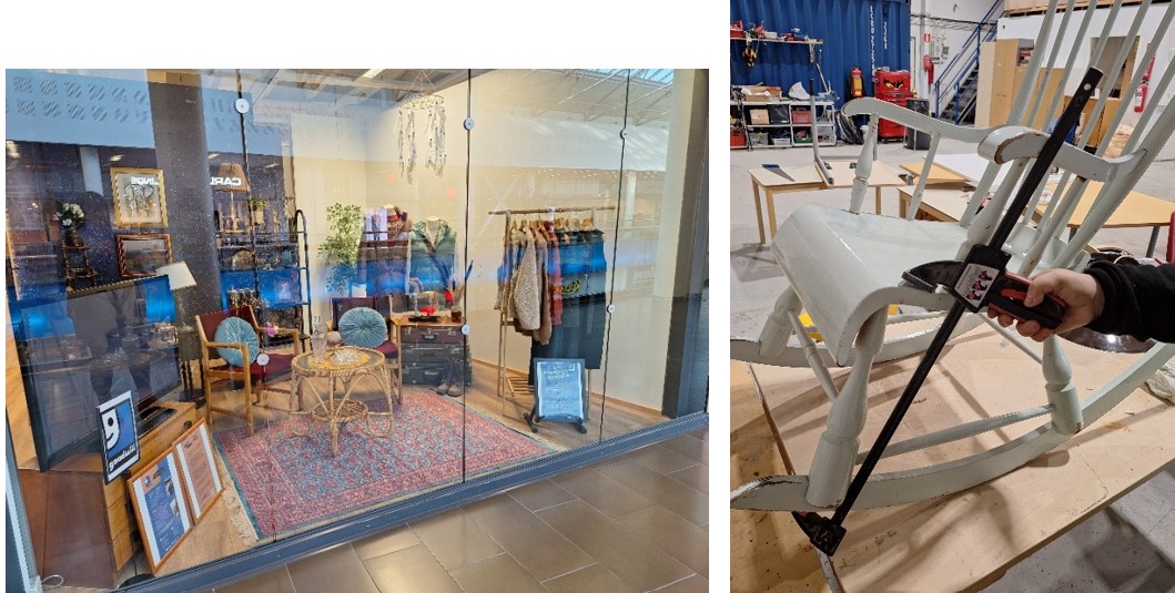 Kuvat 4-7 kuvittavat Meriva-säätiön toimintaa. Kuvassa 1. on Goodwill-myymälän näyteikkuna. Kuvassa 2. on vanha keinutuoli ja ihmisen käsi entisöimässä sitä. Kuvassa 3. on henkilöitä, joiden liivien selkämyksessä lukee ”työssäoppimassa”. Työssäoppijat tarkastelevat tai järjestelevät tavaratalon tuotehyllyä. Kuvassa 4. on paljon pieniä leikkikaluja ja pelinappuloita, joita ihmisen kädet ovat lajittelemassa.