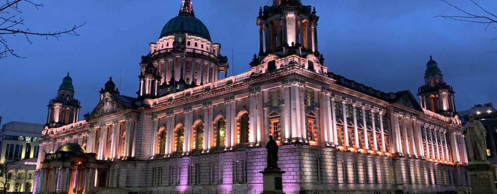 The city hall in belfast during night