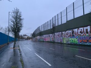Peace Wall in Belfast from right angle