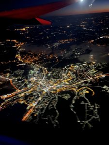 City lights at night as seen from an airplane