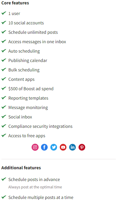 hootsuite: social media management tool graphic listing hootsuite professional core features