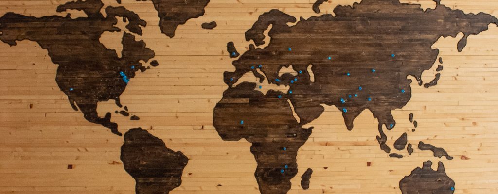 World map painted on wood