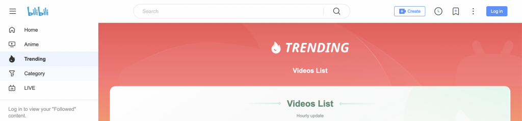 bilibili trending menu