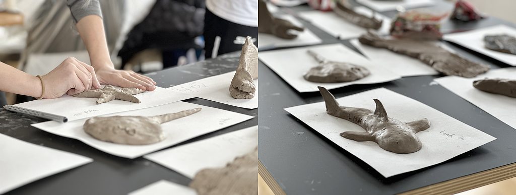 Clay figures of fish and other river creatures