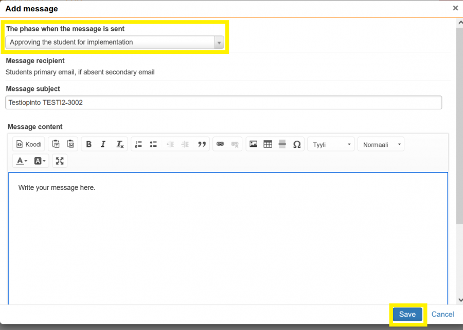 Screenshot from Peppi: automatic message