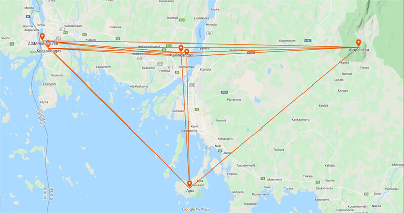 Jupukka, Pajala, Sweden and directions to nearest measurement points on Google Maps
