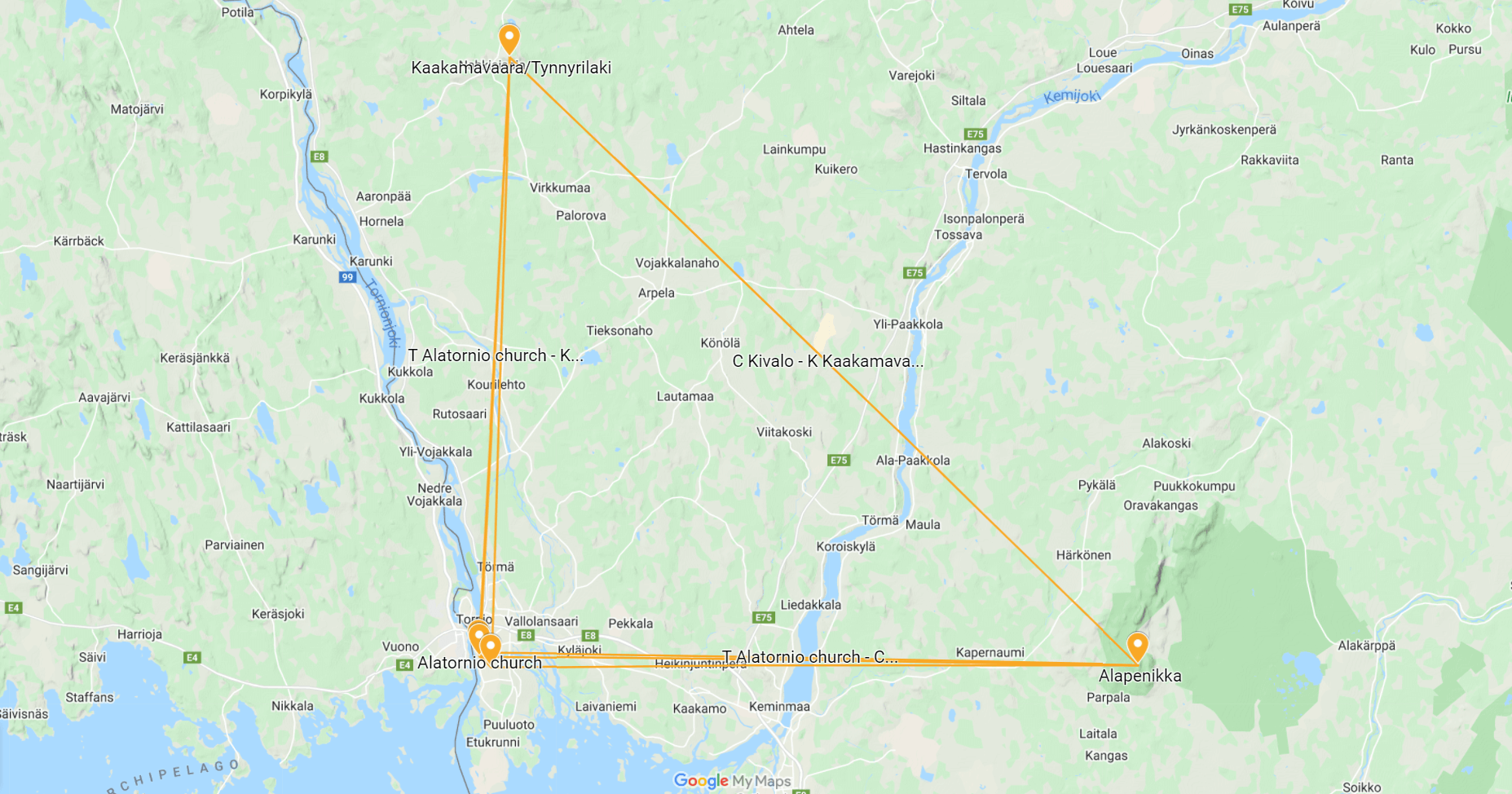 Jupukka, Pajala, Sweden and directions to nearest measurement points on Google Maps