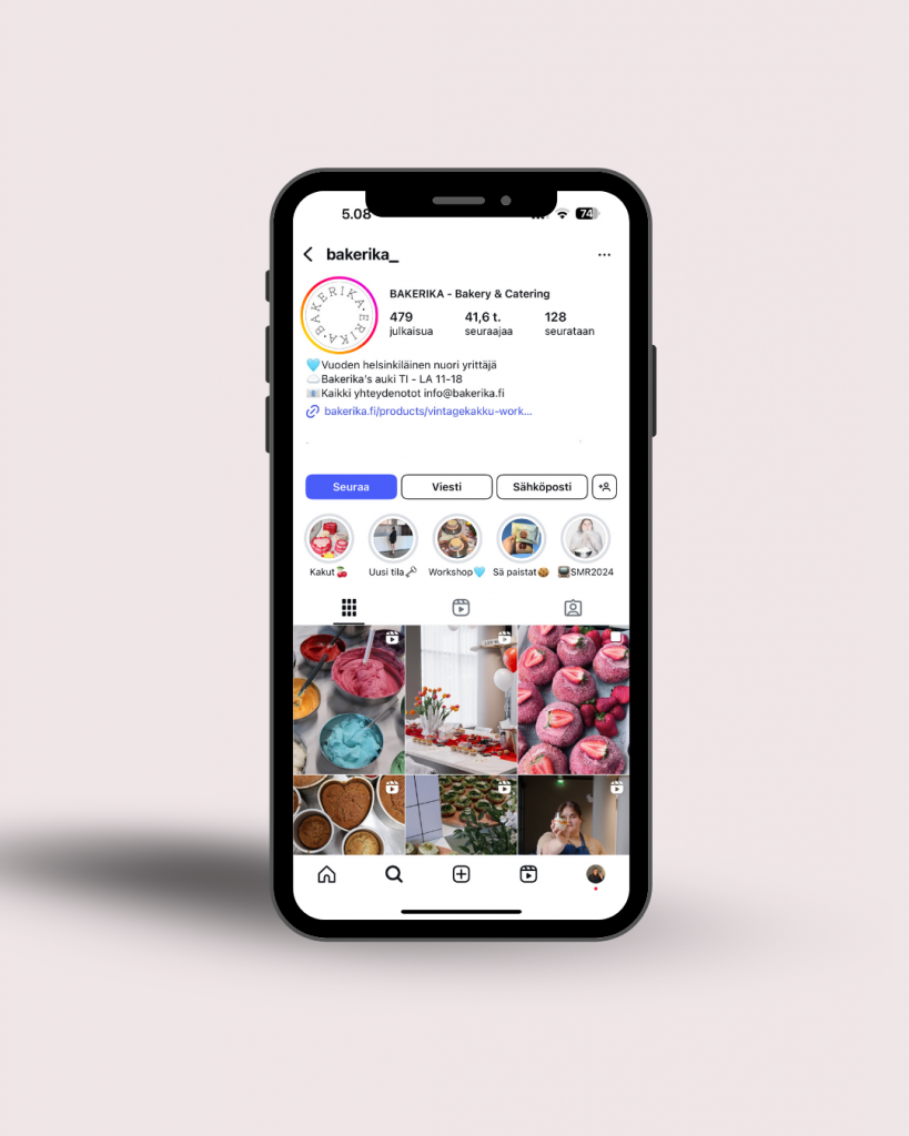 Leipomo Bakerika visuaalinen Instagram profiili. Brändi on kasvattanut näkyvyyttään ja asiakaskuntaansa sosiaalisen median avulla.