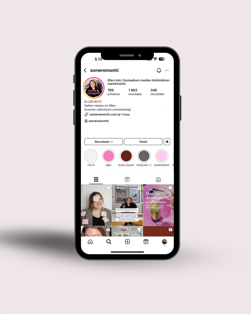 Someammattilaisen hyödyllinen Instagram profiili löytyy nimellä Someremontti. Tili tarjoaa vinkkejä sisällön suunnitteluun.
