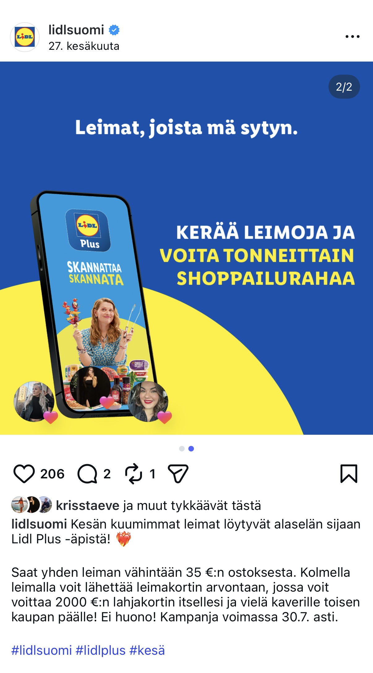 Lidlin humoristinen Instagram julkaisu
