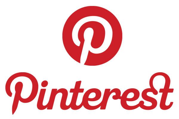 Pinterestin punavalkoinen logo, jossa on pyöreä punainen kuvake valkoisella P-kirjaimella sekä sen alla punainen Pinterest-sana kaunokirjoitustyylillä